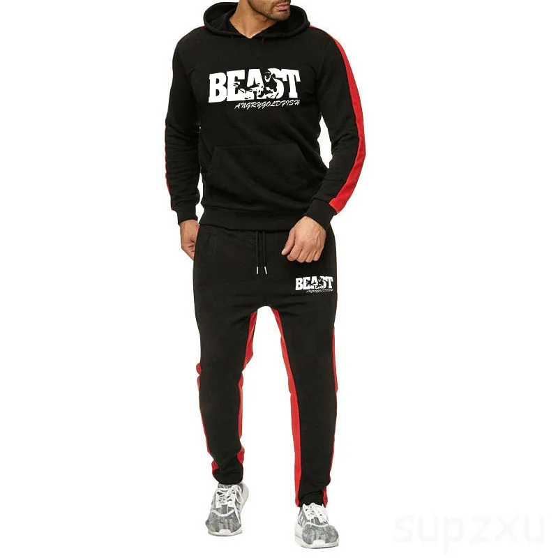 SUPZXU Men New Brand Autumn Winter Hooded 2 Pieces Sets Tracksuit Sweatshirt +Drawstring Pants Male Stripe Patchwork Hoodies SUPZXU Men New Brand Autumn Winter Hooded 2 Pieces Sets Tracksuit Sweatshirt +Drawstring Pants Male Stripe Patchwork Hoodies