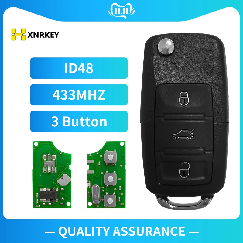 XNRKEY 3 Button Flip Remote Key ID48 Chip 433Mhz 1K0 959 753 N for VW Golf Jetta Tiguan Polo | Автомобили и мотоциклы