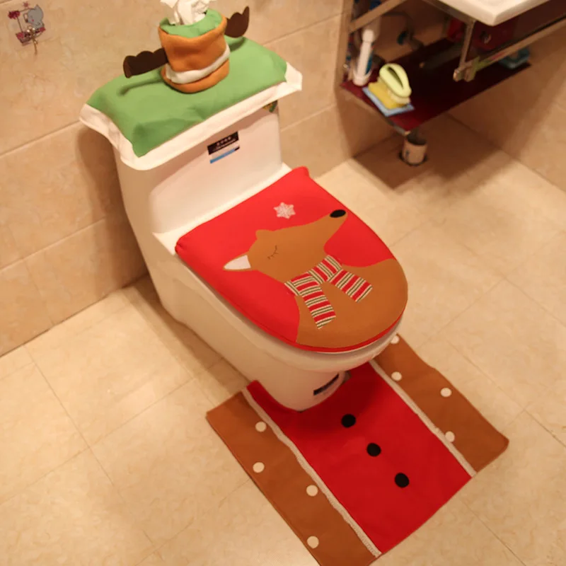 3 шт. рождественские украшения Xmas Moose печать крышка сиденья унитаза Ванна унитаз туалетные коврики Набор ковриков декоров