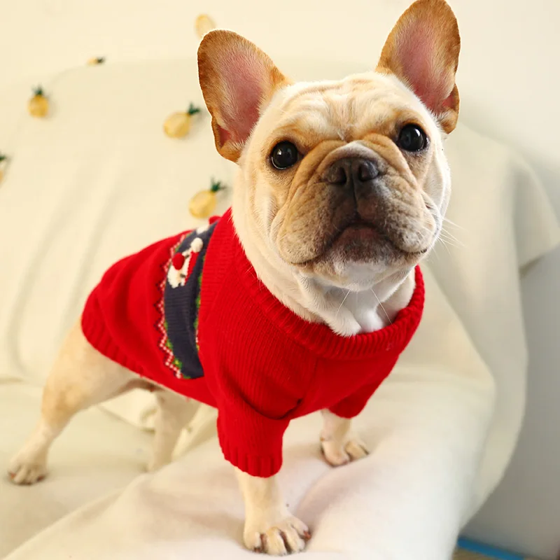 Красный хлопковый Рождественский свитер для собак жир животных S XL мопса щенков французского бульдога терьера Йоркского зима осень жилет рубашка пальто поставка