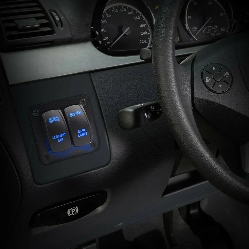 1pc Universal Blue Rocker Switch Panel LED Light Bar & Rear Light 12V 24V 5 Pin ON/Off Toggle Switch Control Panel with LED
