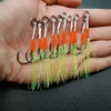 100pcs/Lot Assist Hook Fishing Lure Slow Jigging Fish Cast Jigs Barbed Single Jig Hooks Thread Feather Pesca Carbon Steel Peche 6