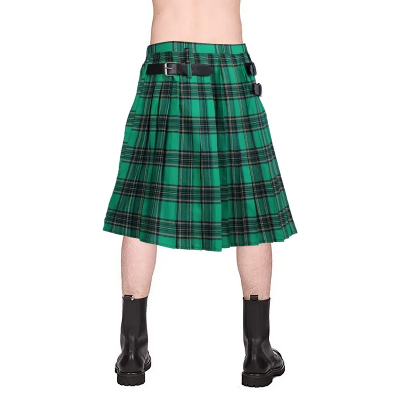 Новые мужские модные повседневные плиссированные шотландские Kilts Шорты Брюки карго личности брюки пледы шаблон свободная Асимметричная юбка для мужчин