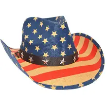 Качественный американский флаг Панама западная ковбойская шляпа Матросская танцевальная шляпа индивидуальная pull wind steppe stars jazz hat cowgirl