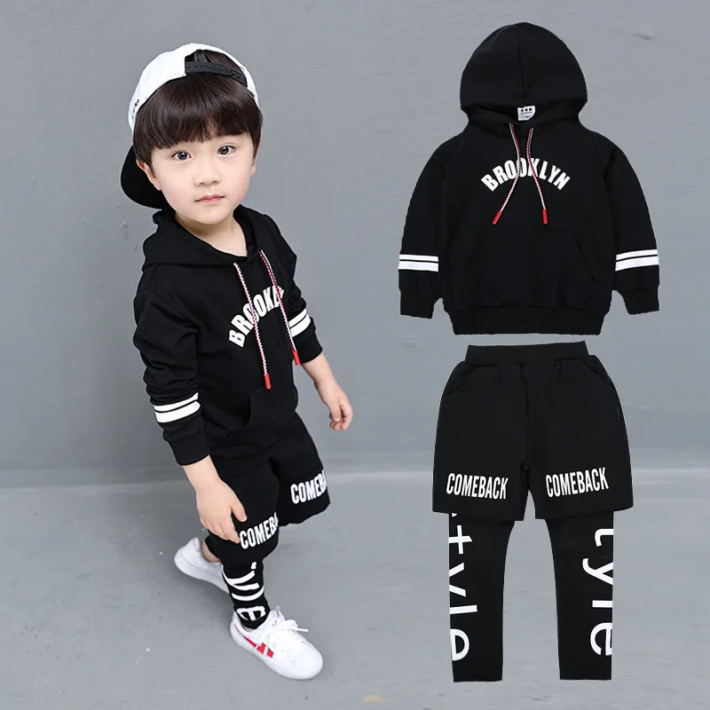 

2018 New Style Spring BOY'S Suit Fashion Casual Hooded Long Sleeve Mock Two-Piece Set