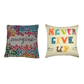 

2 Pcs 18X18 Inch Flax Square Decorative Throw Pillow Case Cushion Cover, 1 Pcs Colorful Iine & 1 Pcs NEVER GIVE UP
