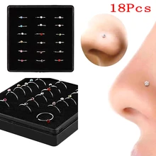 

18/40Pcs Rhinestone Surgical Steel Round Nose Ring Hoop Stud Fashion Body Piercing Jewelry