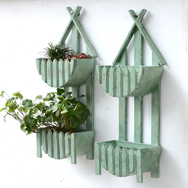 Antique Green Fence Design Two Layers Wooden Wall Flower Pot European Home  Garden Decor Footed Hanging Wood Flower Plant Basket - Flower Pots &  Planters - AliExpress