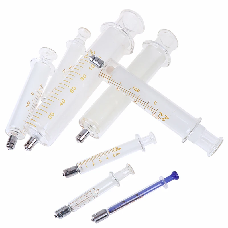 

New Arrival 1ml 2ml 5ml 10ml 20ml 30ml 50ml 100ml Glass Syringe Luer Lock Head Reusable Glass Injector Syringe