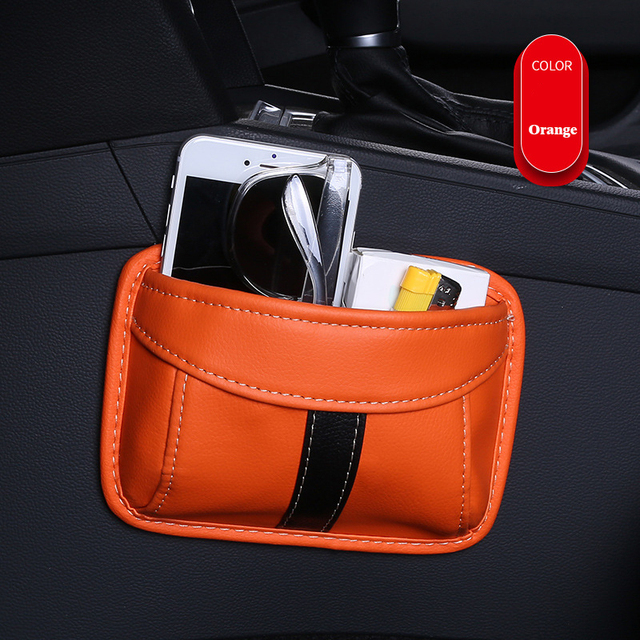 Car Storage Box Multifunction PU Leather Protable Organizer Box Paste Type Debris Hanging Mobile Phone Storage Shelf