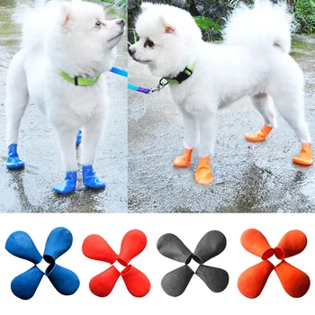 

4pcs/lot S/M/L Pet Dog Rain Shoes for Dogs Booties Rubber Portable Anti Slip Waterproof Pet Dog Cat Rain Shoes Candy Colored