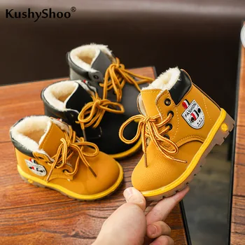 

Kushyshoo Toddler Girl Boots 2020 Fashion Casual British Style Lace-Up Motorcycle Boots Thicken Plush Warm Heighten Kids Boots