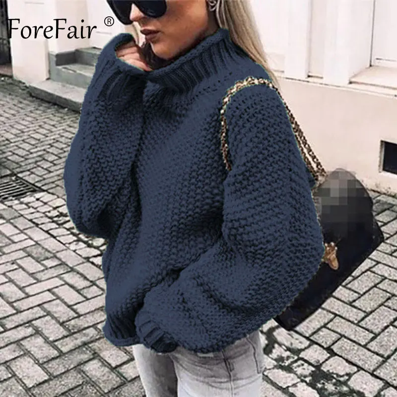 Tanie Forefair Oversize sweter z dzianiny z golfem sweter zimowy Plus rozmiar Slim z zielonymi, pomarańczowymi, białymi, ciepłymi, swobodny sweter damski