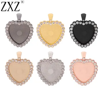

ZXZ 5pcs 25mm Heart Rhinestones Pendant Tray Frame Blank Bezel Cameo Cabochon Base Setting for DIY Necklace Jewelry Making