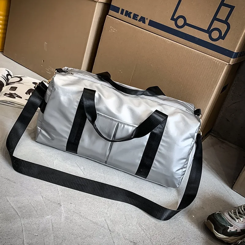 PU Sliver Women Storage Training Adjustable Strap Dry Wet Separated Waterproof Outdoor Fitness Travel Handbag Nylon Sports Yoga Gym Bag - Цвет: PU Sliver