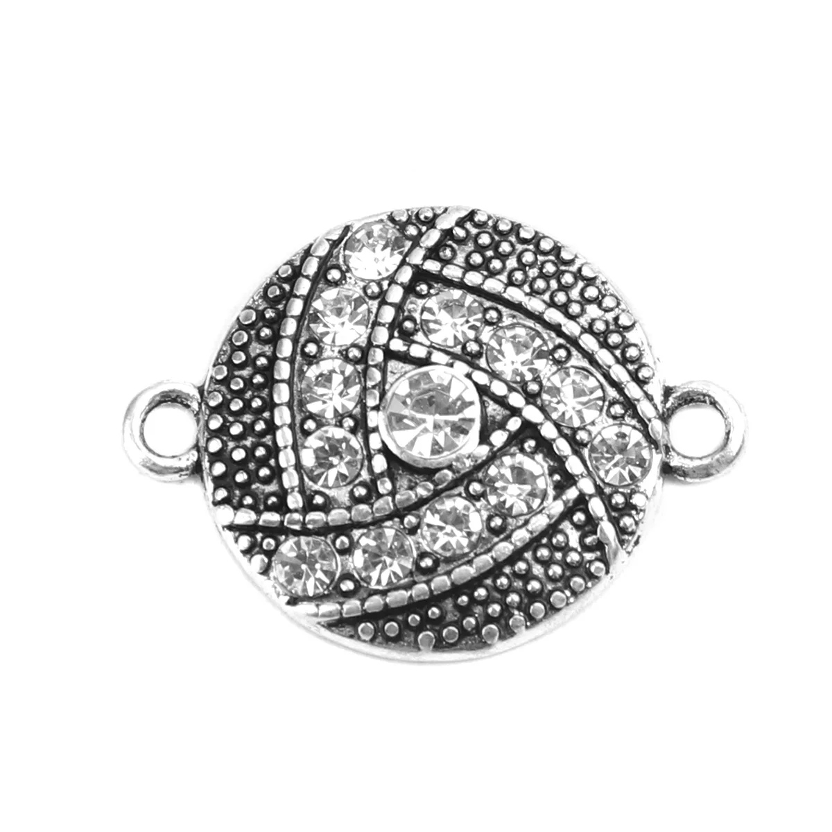 

Zinc Based Alloy Round Connectors Antique Silver Color With Clear Rhinestone 27*20mm For DIY Necklace Jewelry Making, 4 PCs