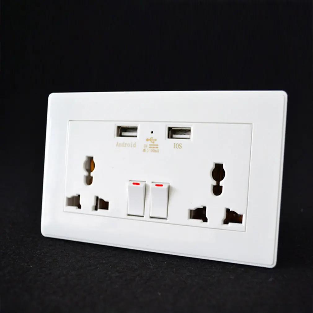 Универсальное настенное зарядное устройство с 2 портами USB для дома, адаптер, розетка с двумя usb-портами, панель с переключателем, домашнее настенное зарядное устройство, адаптер