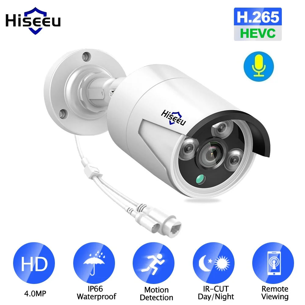  Hiseeu 4MP POE IP Camera Outdoor Waterproof H.265 CCTV Bullet Camera Night Vision P2P Motion Detect - 32850760756