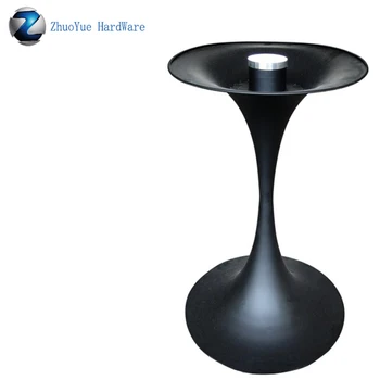 

Metal black round Tulip Table base leg with glass top by Eero Saarinen