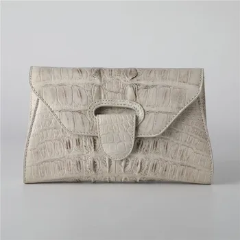 

Authentic Crocodile Skin Women White Envelop Clutch Female Chain Purse Genuine Alligator Leather Lady Single Cross Shoulder Bag