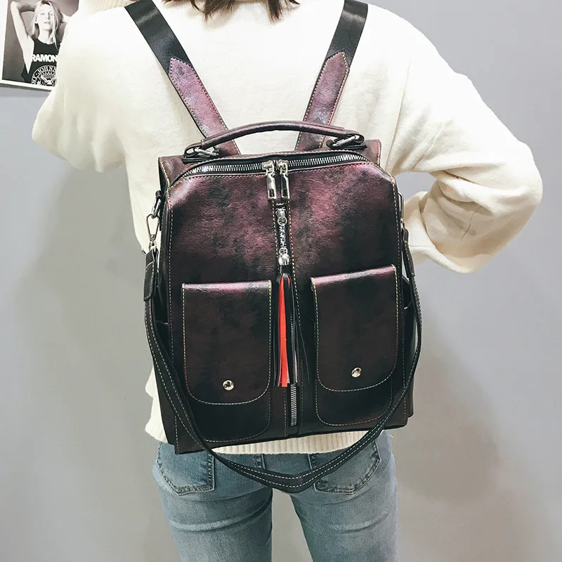 Брендовый ретро кожаный женский рюкзак на молнии, школьные рюкзаки для девочек-подростков, многофункциональная сумка большой емкости