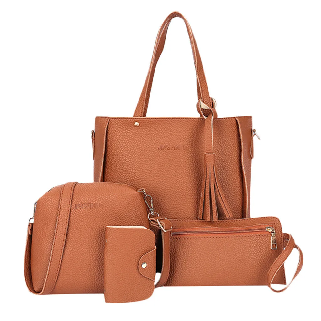 4 комплекта сумок для женщин, сумка через плечо, сумка-тоут, кошелек, кожаная женская брендовая сумка-мессенджер, роскошные сумки, женская дизайнерская сумка на плечо - Color: Brown