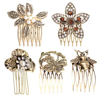 

1Pcs Vintage Imitation Pearl Rhinestones Hairpin 4 Styles Optional Alloy Flower Hair Comb For Women Girls Hair Accessories