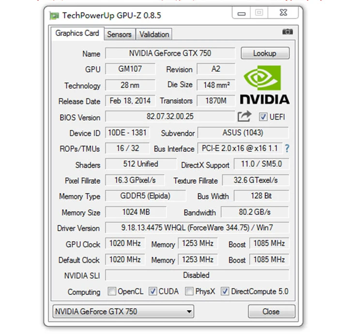 100% Original For ASUS Graphics Card Original GTX 750 1GB 128Bit GDDR5 Video Cards for nVIDIA Geforce GTX750 Hdmi Dvi VGA Used