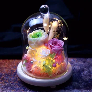 

immortal flower rose gift box glass cover ornament lettering Valentine's day birthday gift to girlfriend blue fairy girl shining