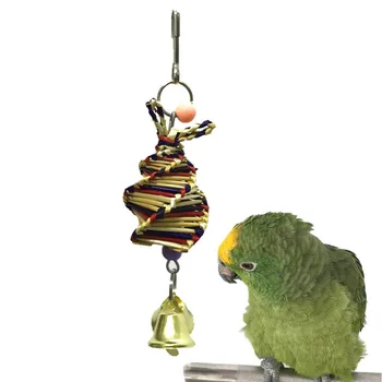 

Bird Parrot Biting Toy With Bells Colorful String Toy Cage Decoration Natural Grass Woven New Bird Accessories Vogel Speelgoed