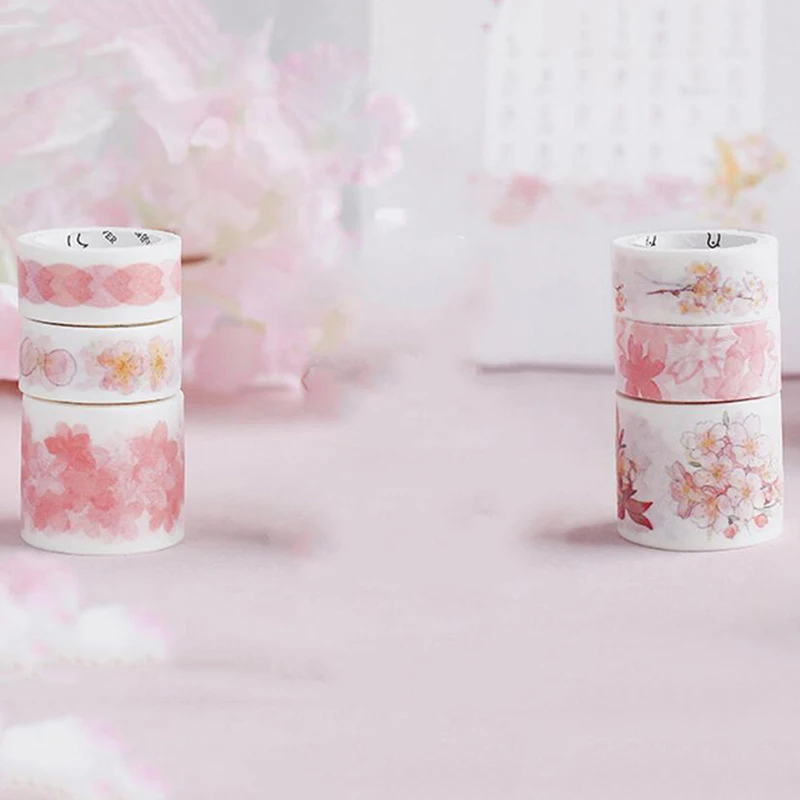 3 шт./компл. DIY японский Бумага декоративная клейкая лента Цветок сакуры серии лента Washi/клейкую ленту наклейки Размеры