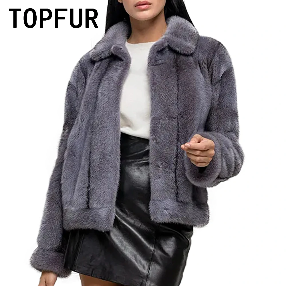 

TOPFUR Real Fur Coat Woman Import Cross Mink Fur Jacket Natural High Quality Female Basic Jacket Short Luxurious Lapel Collar