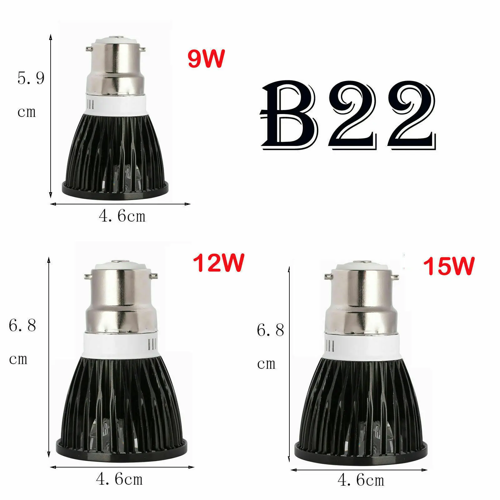 Description Picture 2 of itemDimmable Black LED Spotlight E26 E27 E14 GU10 MR16 GU5.3 9W 12W 15W Lamp Bulb Lighting AC 85-265V 110V 220V DC 12V LED Lampada