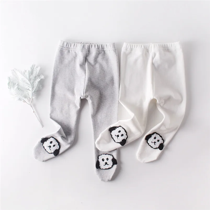 Милые колготки для новорожденных с вышитой овечкой; осенние мягкие хлопковые детские штаны для маленьких мальчиков; чулки; детские колготки; леггинсы