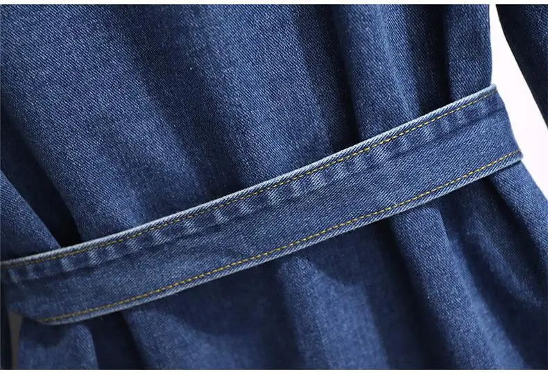 2XL-6XL женское джинсовое платье больших размеров осеннее Повседневное платье с поясом и карманом женское платье с длинным рукавом 5XL плюс Размер Свободное джинсовое платье