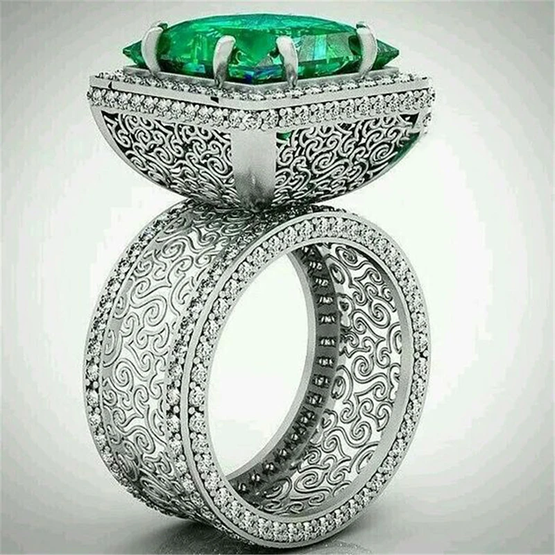 Модные большие обручальные кольца с зеленым кубическим цирконием для женщин, ювелирные изделия с кристаллами, CZ каменное кольцо, Anel Bague Femme, подарок для банкета Z4X873 - Цвет основного камня: Ring X873