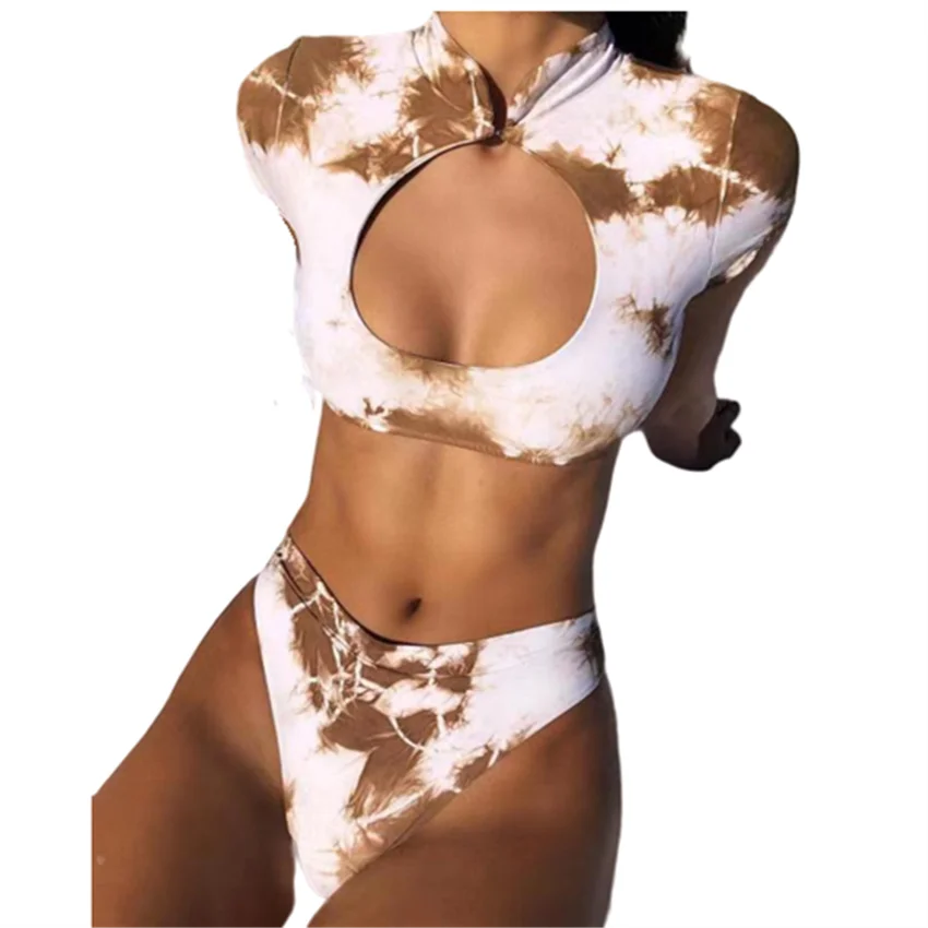 Комплект бикини с коротким рукавом и высокой талией женский купальник пуш апом