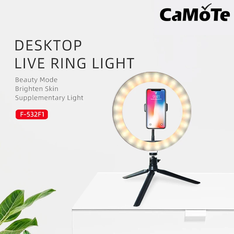 

2 in 1 LED ring lamp Desktop10 inch 26cm live supplementary lamp selfie light beauty Youtube Video Holder USB Plug Tripod