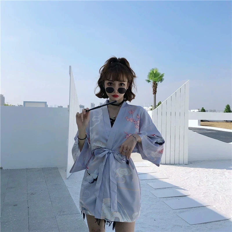 New Japanese Yukata Kimono Haori Female Red-Crowned Crane Traditional Japanese Kimonos Kimono Cardigan Haori Yukata FF2581