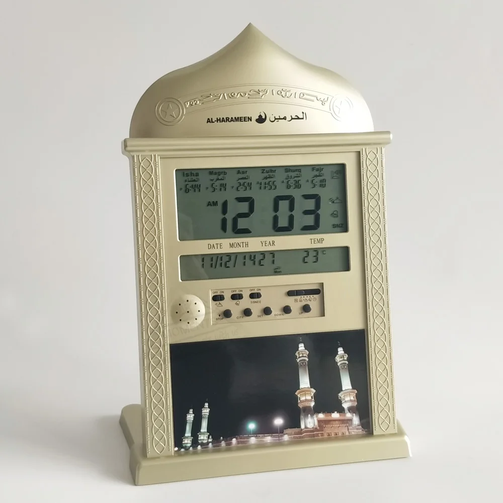 Мусульманские молитвенные часы с компасом Azan Qibla и календарем Hijri Al Harameen Fajr