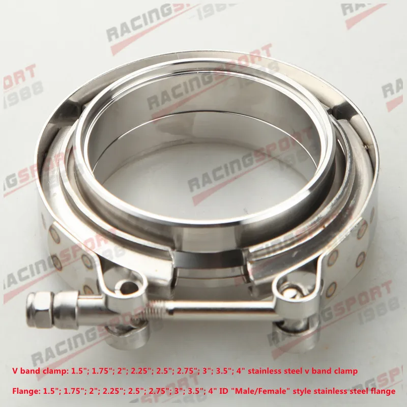 

1.5"; 1.75"; 2"; 2.25"; 2.5"; 2.75"; 3"; 3.5"; 4" V-Band Clamp Stainless Steel Flange Kit Male/Female Exhaust Downpipe