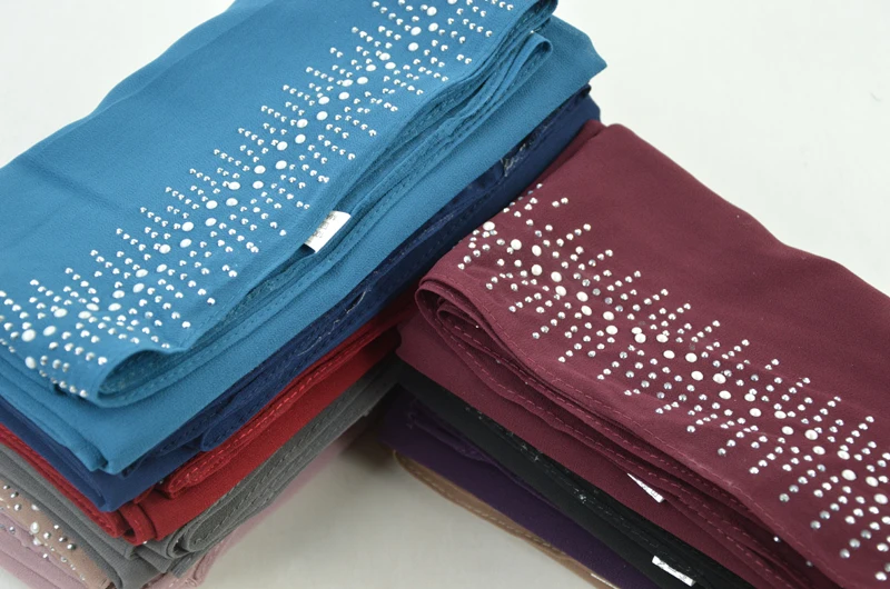Красивый блестящий бриллиантовый простой пузырьковый шифон мусульманский хиджаб Шиммер Шаль женские головные уборы шарфы 10 шт./лот