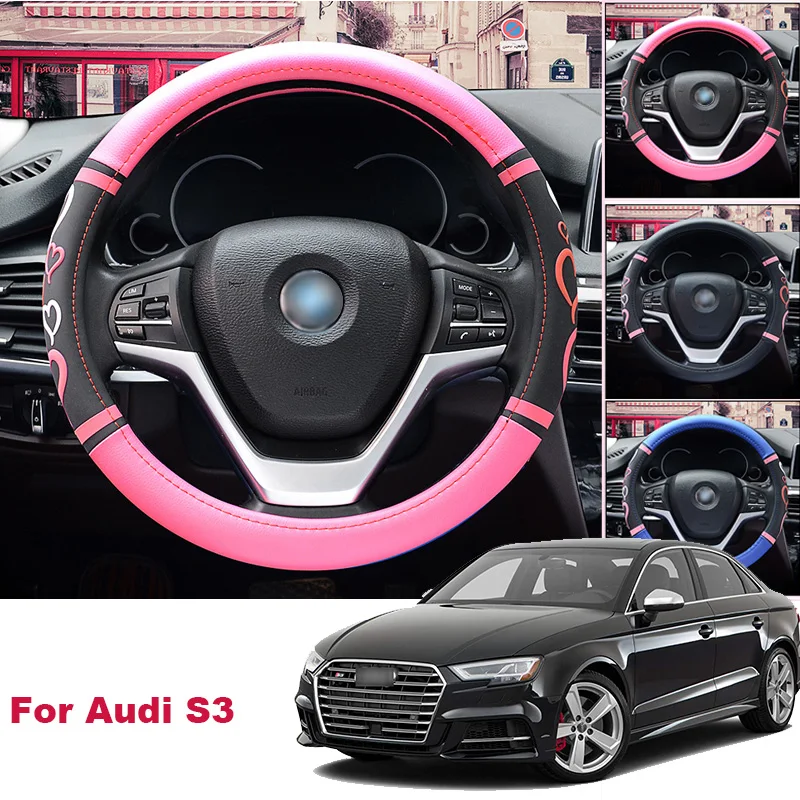 

For Audi S3 Non-slip Car Steering Wheel Cover PU Leather 38CM Size M Size Lovey Sweetheart steering wheel cover