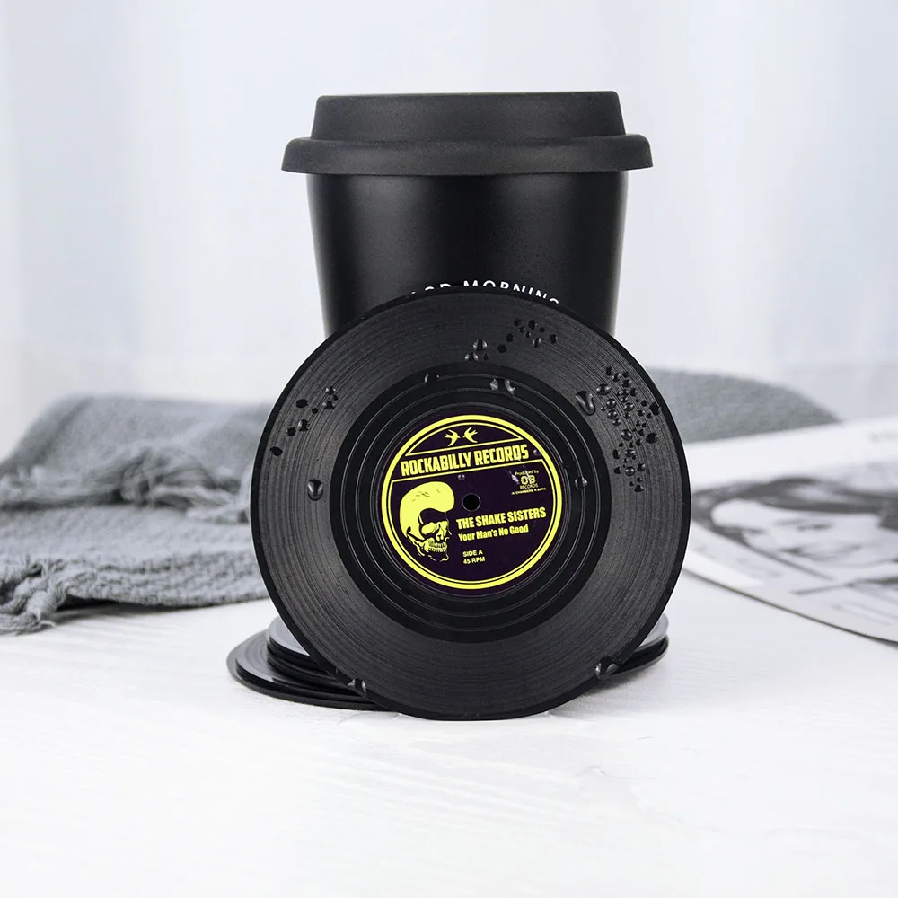 

Personalise Cup Mat PVC Vinyl Record Placemats For Dining Table Coasters Insulation Heat-resistant Non Slip Hot Drink Pads 10cm