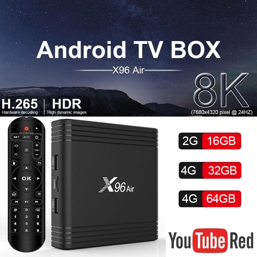 

X96 Air Smart TV Box Amlogic S905X3 box Android 9.0 TV BOX 1080P 8K fps24 Dual WIFI Bluetooth Set Top Box Netflix youtube X96Air