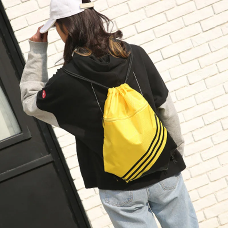 

Double Color Stitching Stripe Drawstring Bag Travel Backpack Sports Backpack Men Women Waterproof Nylon Storage Bag C55