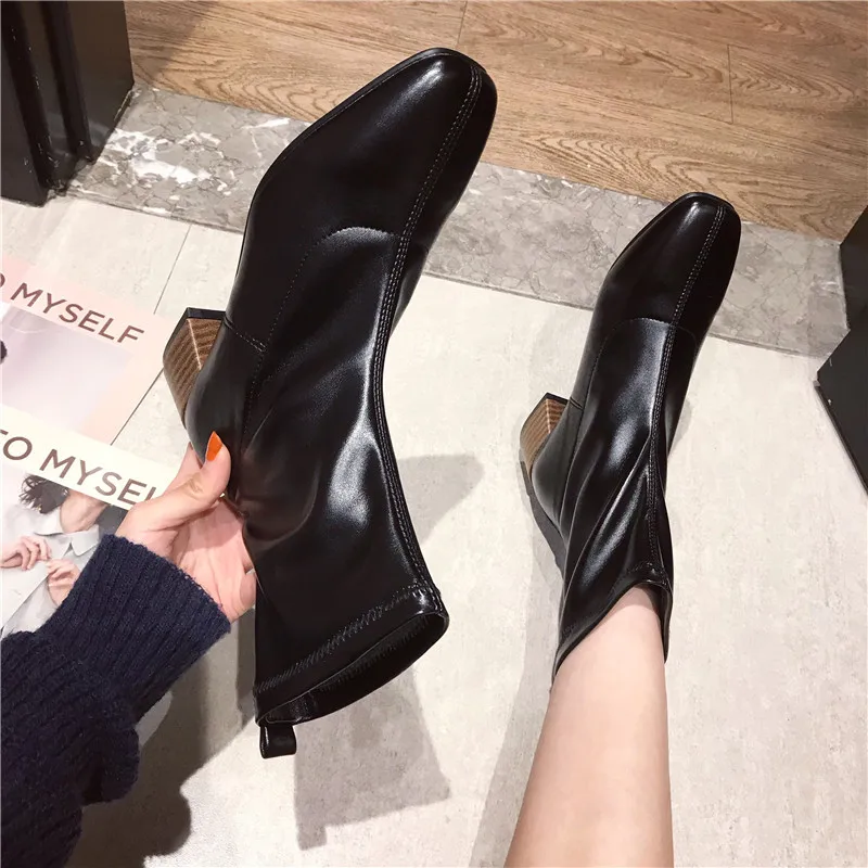 Bootee/ г. Женские ботинки на среднем каблуке со шнуровкой Женская обувь на резиновой подошве Роскошные Дизайнерские ботиночки для дождливой погоды Дамская Осенняя мода до середины икры
