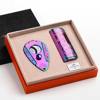 

JIFENG Creative Metal Super Sharp Cigar Cutter Windproof Jet Flame Cigar Cigarette Lighter W/Gift Box Set For COHIBA