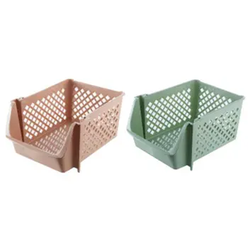 

2x Stackable Plastic Basket Kitchen Storage Basket Fruit & Vegetable Plastic Storage Basket Plastic(Green&Beige)