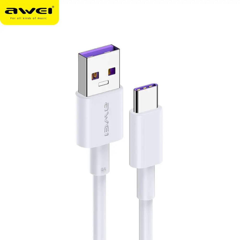 Awei CL-77T 5A кабель для быстрой зарядки USB-Type C 40W кабель для передачи данных USB C для телефона iPhone 11 huawei Xiaomi - Цвет: Белый